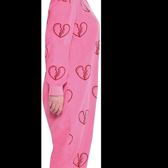 Pink Heart Print Harley Quinn Birds Of Prey Women's Pajama Onesie - Picture 2 of 9
